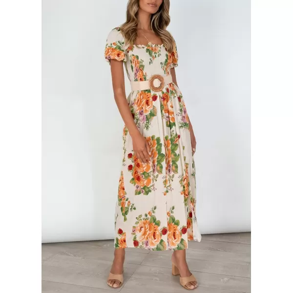 imageZESICA Womens 2024 Summer Boho Floral Print Square Neck Ruffle Swing Beach Long Maxi DressSunsetyellow