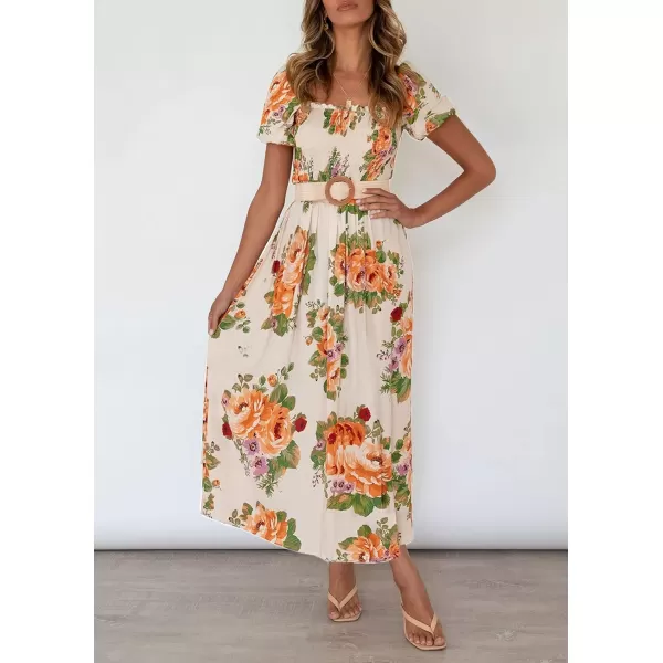 imageZESICA Womens 2024 Summer Boho Floral Print Square Neck Ruffle Swing Beach Long Maxi DressSunsetyellow
