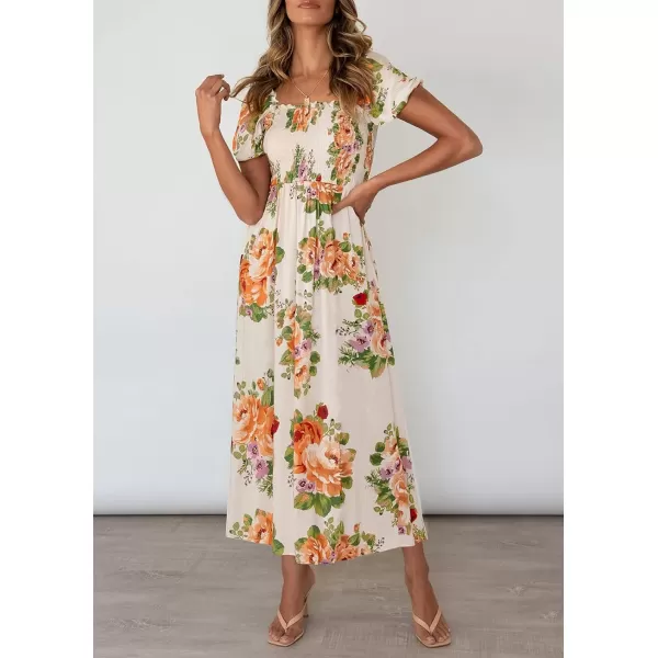 imageZESICA Womens 2024 Summer Boho Floral Print Square Neck Ruffle Swing Beach Long Maxi DressSunsetyellow