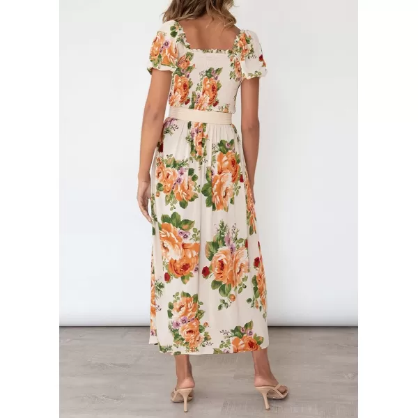 imageZESICA Womens 2024 Summer Boho Floral Print Square Neck Ruffle Swing Beach Long Maxi DressSunsetyellow