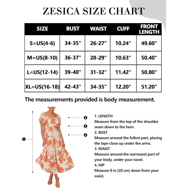 imageZESICA Womens 2024 Summer Boho Floral Print Square Neck Ruffle Swing Beach Long Maxi DressTangerine