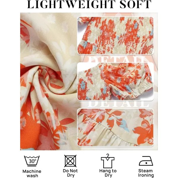 imageZESICA Womens 2024 Summer Boho Floral Print Square Neck Ruffle Swing Beach Long Maxi DressTangerine