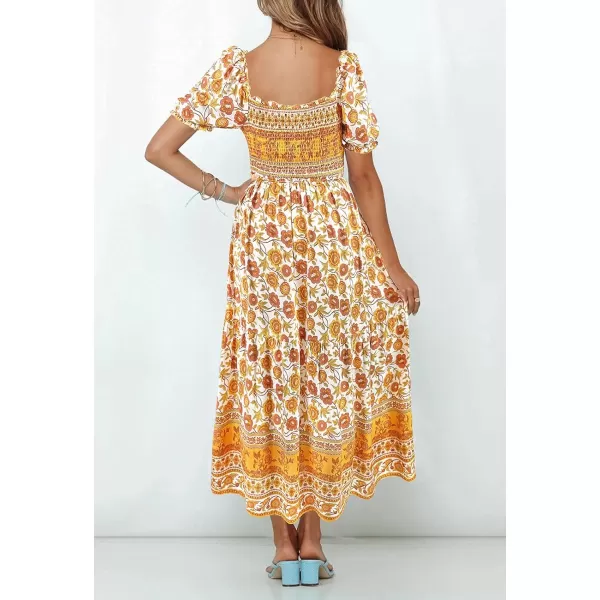 imageZESICA Womens 2024 Summer Boho Floral Print Square Neck Ruffle Swing Beach Long Maxi DressYellow