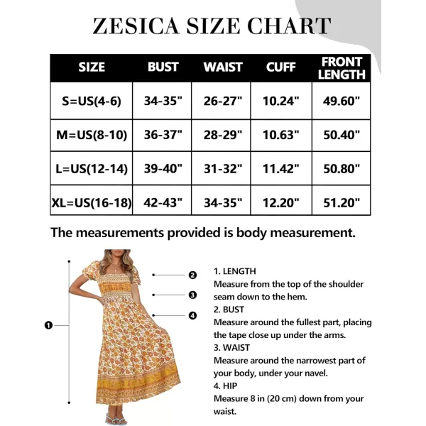 imageZESICA Womens 2024 Summer Boho Floral Print Square Neck Ruffle Swing Beach Long Maxi DressYellow