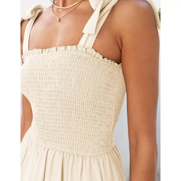 imageZESICA Womens 2024 Summer Boho Spaghetti Strap Square Neck Solid Color Ruffle A Line Beach Long Maxi DressApricot