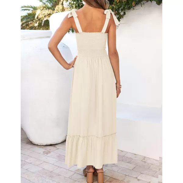 imageZESICA Womens 2024 Summer Boho Spaghetti Strap Square Neck Solid Color Ruffle A Line Beach Long Maxi DressApricot