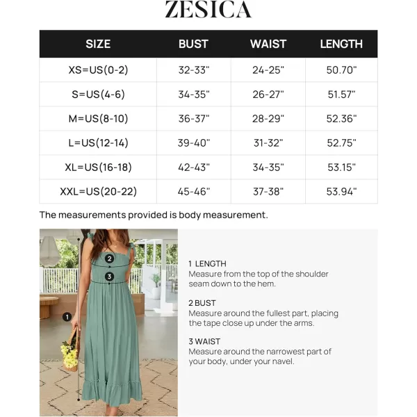 imageZESICA Womens 2024 Summer Boho Spaghetti Strap Square Neck Solid Color Ruffle A Line Beach Long Maxi DressGreen
