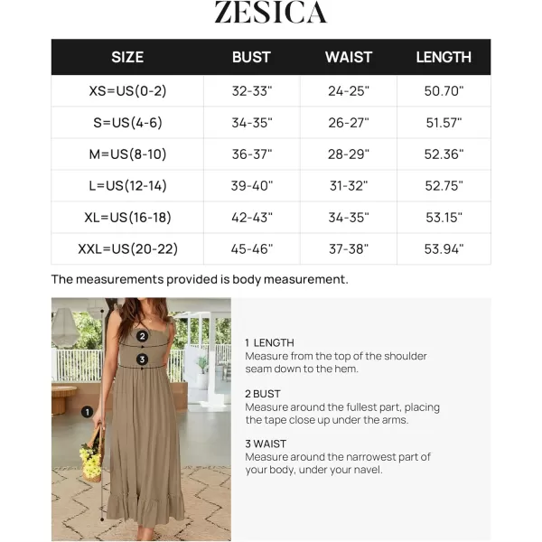 imageZESICA Womens 2024 Summer Boho Spaghetti Strap Square Neck Solid Color Ruffle A Line Beach Long Maxi DressKhaki