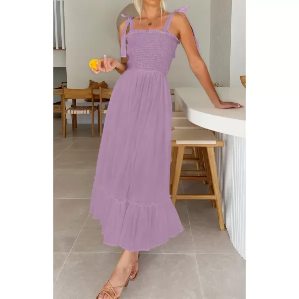 imageZESICA Womens 2024 Summer Boho Spaghetti Strap Square Neck Solid Color Ruffle A Line Beach Long Maxi DressLavender