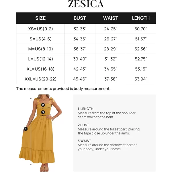 imageZESICA Womens 2024 Summer Boho Spaghetti Strap Square Neck Solid Color Ruffle A Line Beach Long Maxi DressMustard