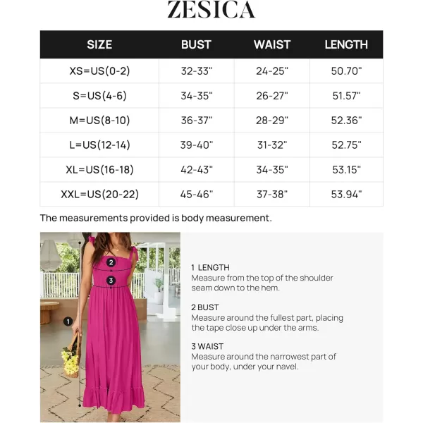 imageZESICA Womens 2024 Summer Boho Spaghetti Strap Square Neck Solid Color Ruffle A Line Beach Long Maxi DressRose