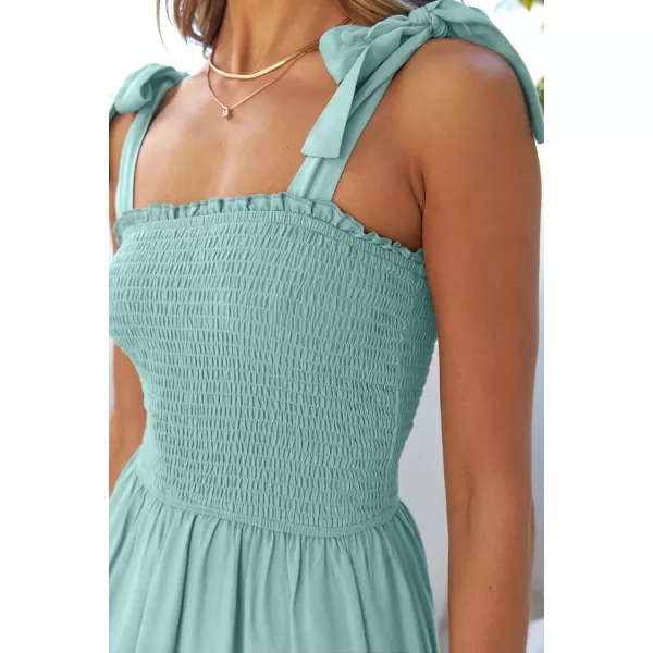imageZESICA Womens 2024 Summer Boho Spaghetti Strap Square Neck Solid Color Ruffle A Line Beach Long Maxi DressSage
