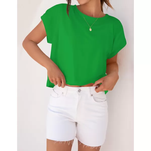 imageZESICA Womens 2024 Summer Cap Sleeve Crewneck Crop Tops Casual Loose Striped TShirts Basic TeesBrightgreen