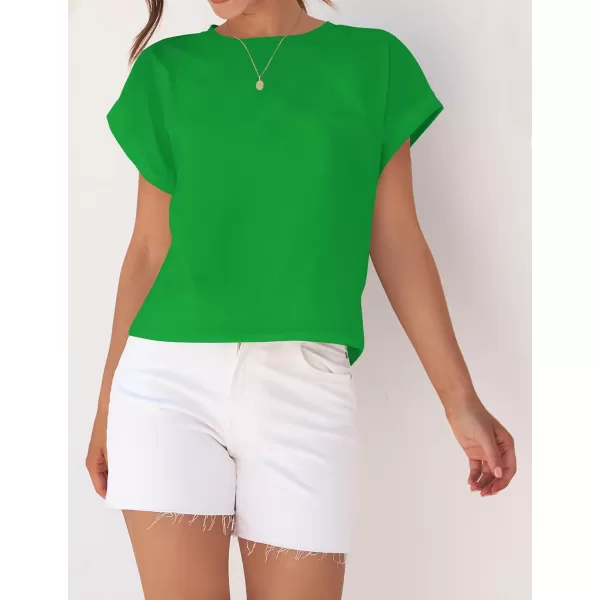 imageZESICA Womens 2024 Summer Cap Sleeve Crewneck Crop Tops Casual Loose Striped TShirts Basic TeesBrightgreen