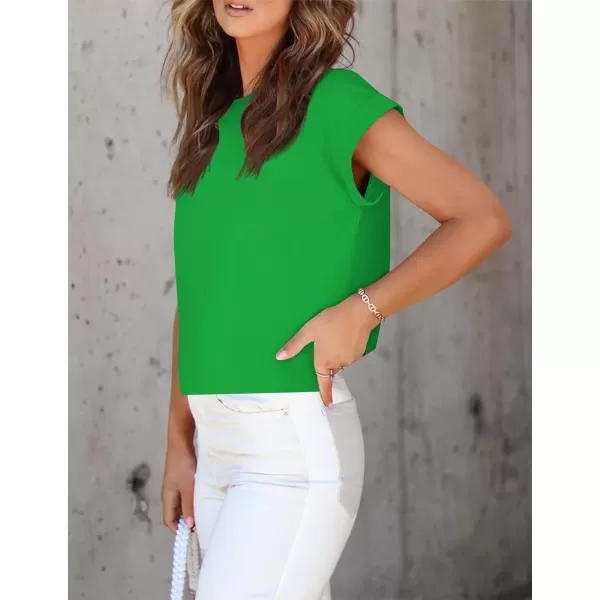 imageZESICA Womens 2024 Summer Cap Sleeve Crewneck Crop Tops Casual Loose Striped TShirts Basic TeesBrightgreen