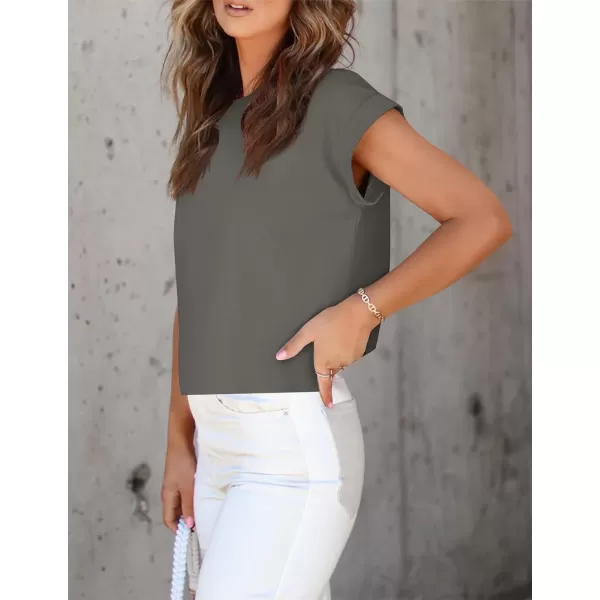 imageZESICA Womens 2024 Summer Cap Sleeve Crewneck Crop Tops Casual Loose Striped TShirts Basic TeesDarkgrey