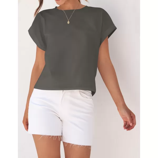 imageZESICA Womens 2024 Summer Cap Sleeve Crewneck Crop Tops Casual Loose Striped TShirts Basic TeesDarkgrey