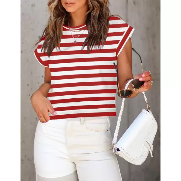 imageZESICA Womens 2024 Summer Cap Sleeve Crewneck Crop Tops Casual Loose Striped TShirts Basic TeesFreshred