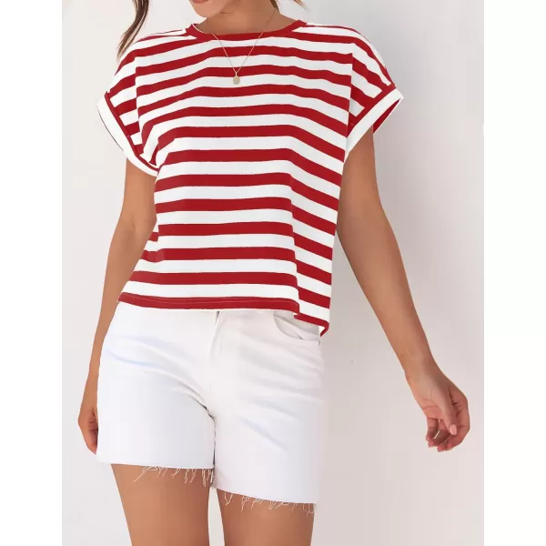 imageZESICA Womens 2024 Summer Cap Sleeve Crewneck Crop Tops Casual Loose Striped TShirts Basic TeesFreshred