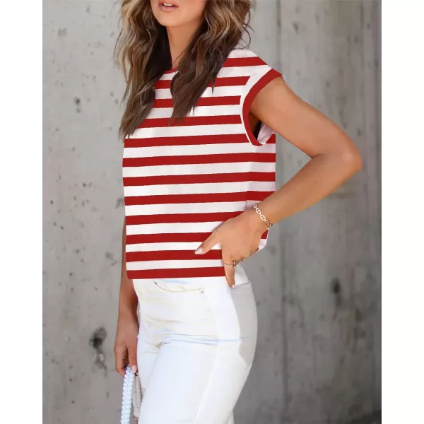 imageZESICA Womens 2024 Summer Cap Sleeve Crewneck Crop Tops Casual Loose Striped TShirts Basic TeesFreshred