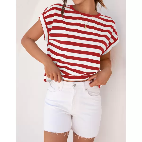 imageZESICA Womens 2024 Summer Cap Sleeve Crewneck Crop Tops Casual Loose Striped TShirts Basic TeesFreshred