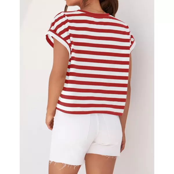 imageZESICA Womens 2024 Summer Cap Sleeve Crewneck Crop Tops Casual Loose Striped TShirts Basic TeesFreshred