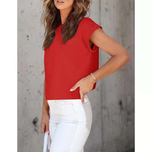 imageZESICA Womens 2024 Summer Cap Sleeve Crewneck Crop Tops Casual Loose Striped TShirts Basic TeesRed