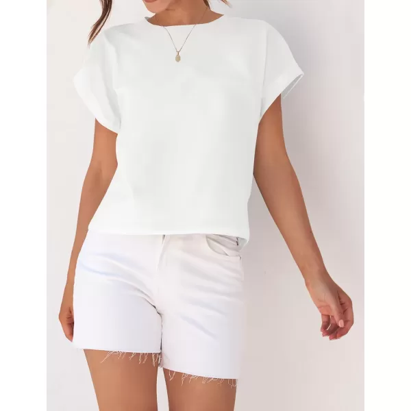 imageZESICA Womens 2024 Summer Cap Sleeve Crewneck Crop Tops Casual Loose Striped TShirts Basic TeesWhite