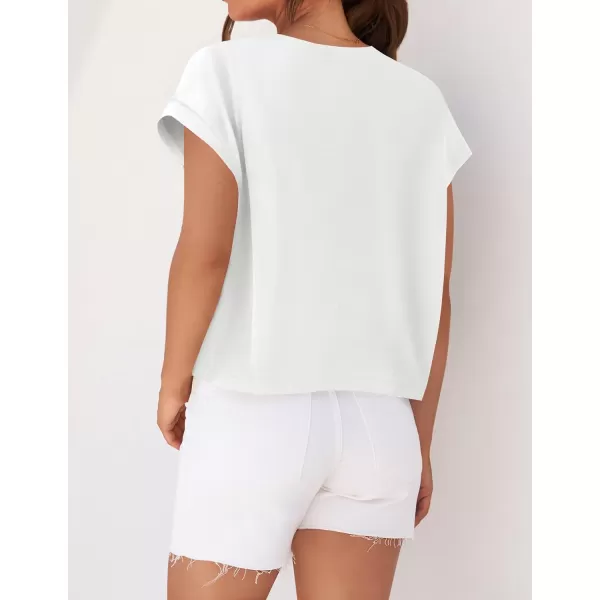 imageZESICA Womens 2024 Summer Cap Sleeve Crewneck Crop Tops Casual Loose Striped TShirts Basic TeesWhite