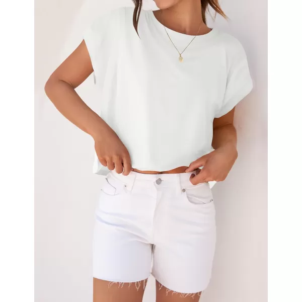 imageZESICA Womens 2024 Summer Cap Sleeve Crewneck Crop Tops Casual Loose Striped TShirts Basic TeesWhite