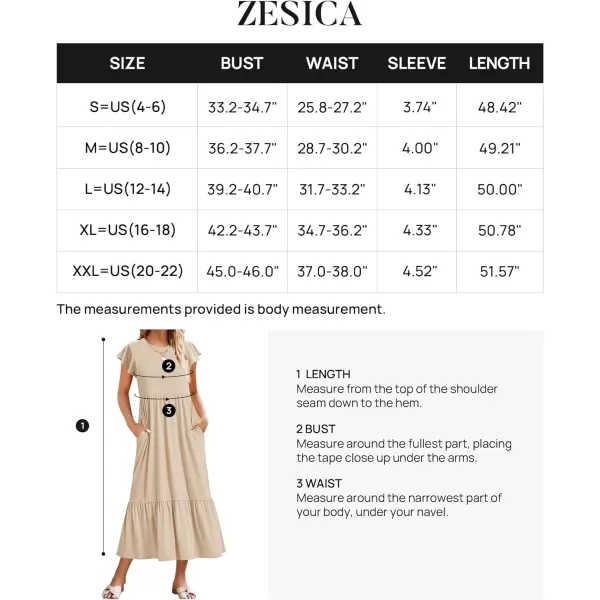 imageZESICA Womens 2024 Summer Casual Dresses Flutter Short Sleeve Crewneck Loose Flowy Tiered Beach Maxi Dress with PocketsApricot