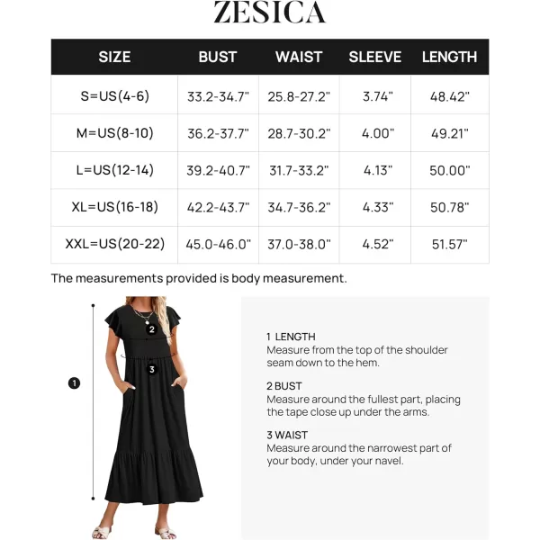 imageZESICA Womens 2024 Summer Casual Dresses Flutter Short Sleeve Crewneck Loose Flowy Tiered Beach Maxi Dress with PocketsBlack