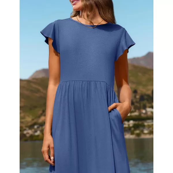 imageZESICA Womens 2024 Summer Casual Dresses Flutter Short Sleeve Crewneck Loose Flowy Tiered Beach Maxi Dress with PocketsDustyblue