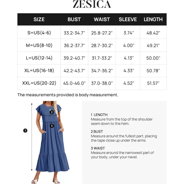 imageZESICA Womens 2024 Summer Casual Dresses Flutter Short Sleeve Crewneck Loose Flowy Tiered Beach Maxi Dress with PocketsDustyblue
