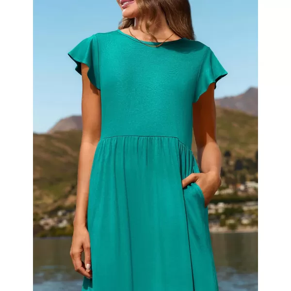 imageZESICA Womens 2024 Summer Casual Dresses Flutter Short Sleeve Crewneck Loose Flowy Tiered Beach Maxi Dress with PocketsLakegreen