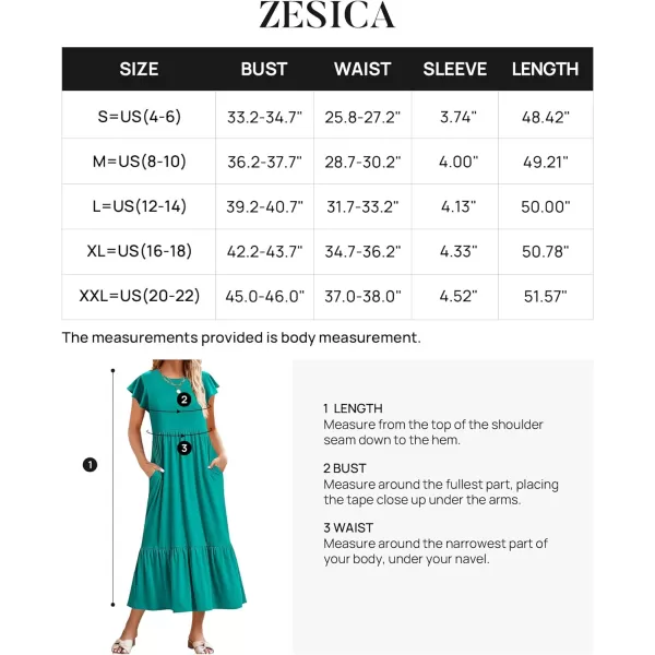 imageZESICA Womens 2024 Summer Casual Dresses Flutter Short Sleeve Crewneck Loose Flowy Tiered Beach Maxi Dress with PocketsLakegreen