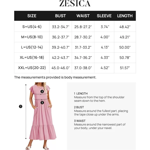 imageZESICA Womens 2024 Summer Casual Dresses Flutter Short Sleeve Crewneck Loose Flowy Tiered Beach Maxi Dress with PocketsPink