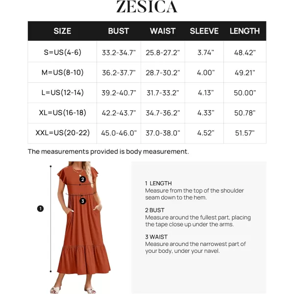imageZESICA Womens 2024 Summer Casual Dresses Flutter Short Sleeve Crewneck Loose Flowy Tiered Beach Maxi Dress with PocketsRust