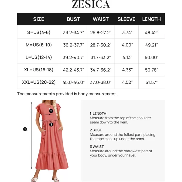 imageZESICA Womens 2024 Summer Casual Dresses Flutter Short Sleeve Crewneck Loose Flowy Tiered Beach Maxi Dress with PocketsWatermelon