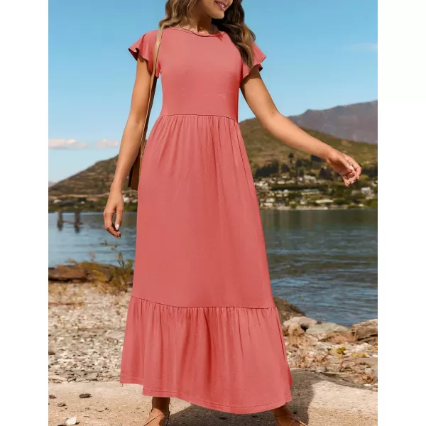 imageZESICA Womens 2024 Summer Casual Dresses Flutter Short Sleeve Crewneck Loose Flowy Tiered Beach Maxi Dress with PocketsWatermelon