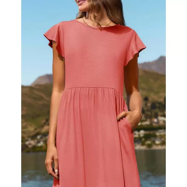 imageZESICA Womens 2024 Summer Casual Dresses Flutter Short Sleeve Crewneck Loose Flowy Tiered Beach Maxi Dress with PocketsWatermelon