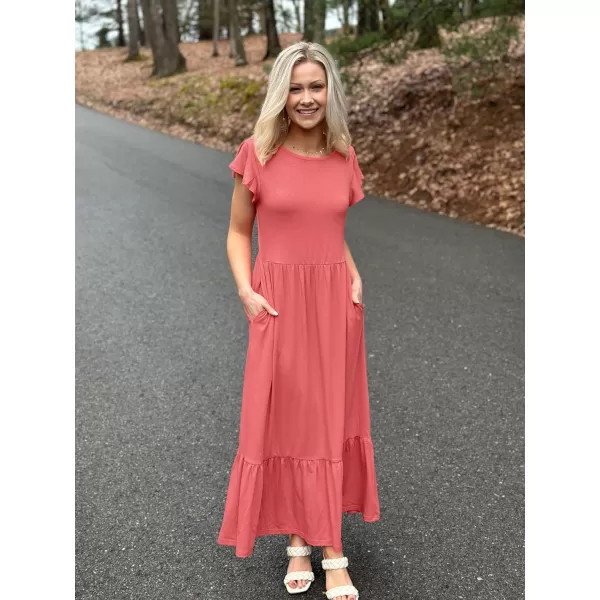 imageZESICA Womens 2024 Summer Casual Dresses Flutter Short Sleeve Crewneck Loose Flowy Tiered Beach Maxi Dress with PocketsWatermelon