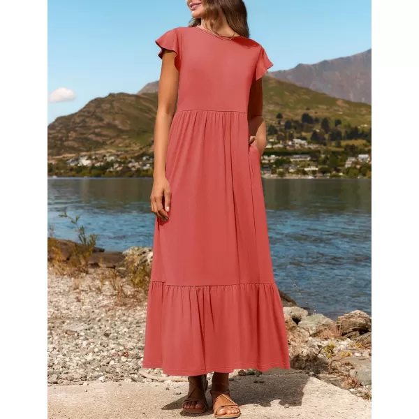 imageZESICA Womens 2024 Summer Casual Dresses Flutter Short Sleeve Crewneck Loose Flowy Tiered Beach Maxi Dress with PocketsWatermelon