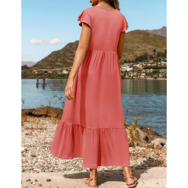 imageZESICA Womens 2024 Summer Casual Dresses Flutter Short Sleeve Crewneck Loose Flowy Tiered Beach Maxi Dress with PocketsWatermelon