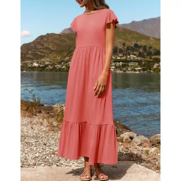 imageZESICA Womens 2024 Summer Casual Dresses Flutter Short Sleeve Crewneck Loose Flowy Tiered Beach Maxi Dress with PocketsWatermelon