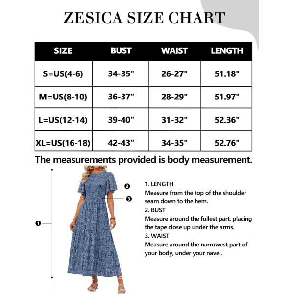 imageZESICA Womens 2024 Summer Casual Floral Print Short Flutter Sleeve Crew Neck Smocked High Waist Flowy Maxi DressDarkblue