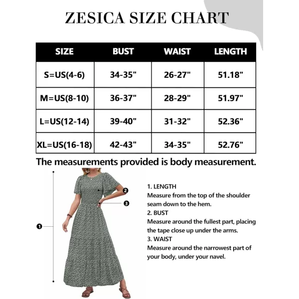 imageZESICA Womens 2024 Summer Casual Floral Print Short Flutter Sleeve Crew Neck Smocked High Waist Flowy Maxi DressDarkgreen