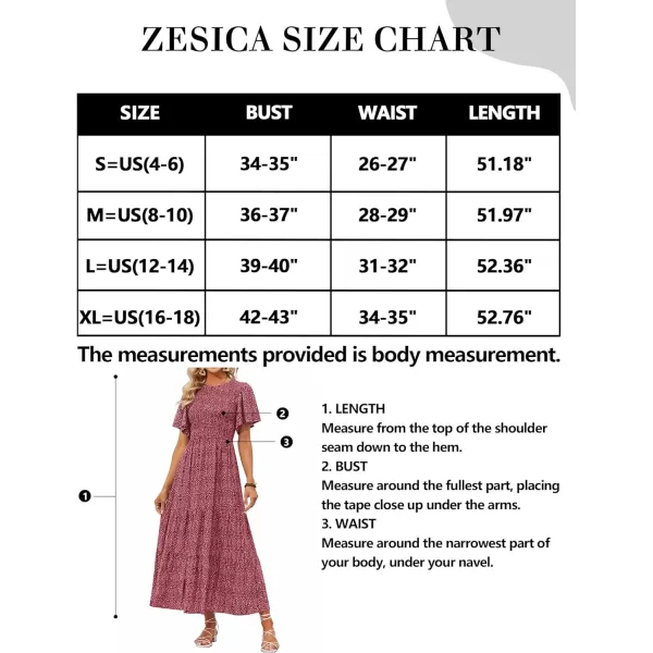 imageZESICA Womens 2024 Summer Casual Floral Print Short Flutter Sleeve Crew Neck Smocked High Waist Flowy Maxi DressVintagered