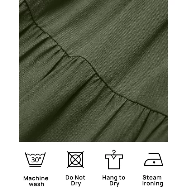 imageZESICA Womens 2024 Summer Casual Flutter Short Sleeve Crew Neck Smocked Elastic Waist Tiered Midi DressArmy Green