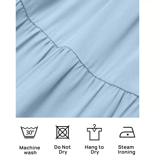 imageZESICA Womens 2024 Summer Casual Flutter Short Sleeve Crew Neck Smocked Elastic Waist Tiered Midi DressBlue